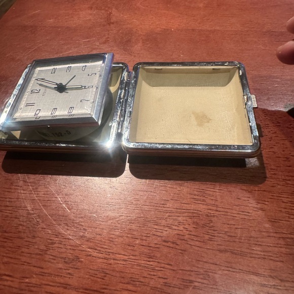 Vintage Equity Folding Travel Working Alarm Clock Glow Hands Brown Case Working - Picture 6 of 8